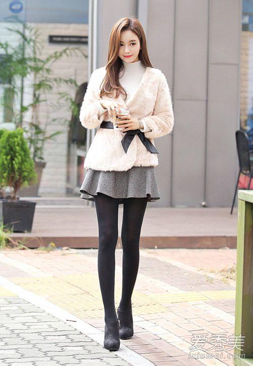 韩国女孩冬天穿裙子 最受欢迎搭配
