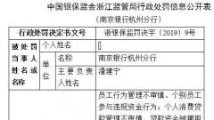 南京银行杭州分行五宗违法遭罚170万 贷款被挪用炒股