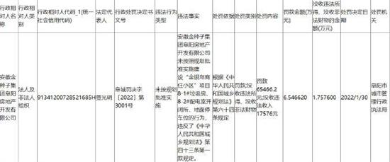 金种子集团阜阳地产公司未按规划施工被查处