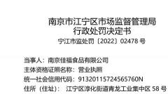 南京佳福食品公司因生产的瘦型盐水鸭不合格被罚款52000元