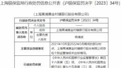 上海青浦惠金村镇银行违法被罚 大股东为泉州农商行