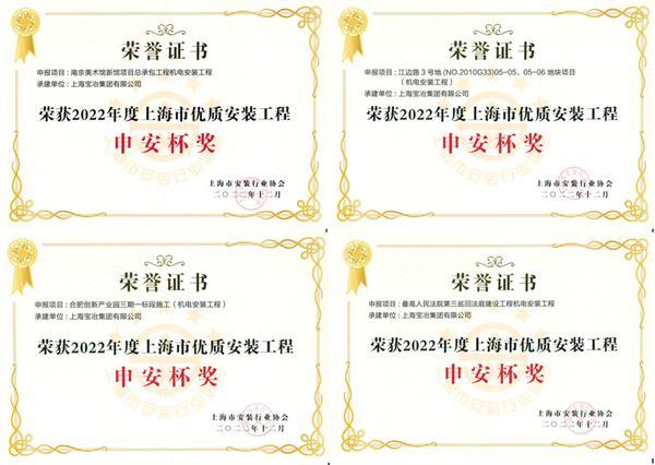 上海宝冶南京分公司获上海市优质安装工程申安杯奖四项