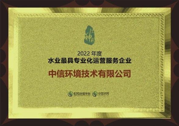 中信环境技术荣获“水业最具专业化运营服务企业”大奖