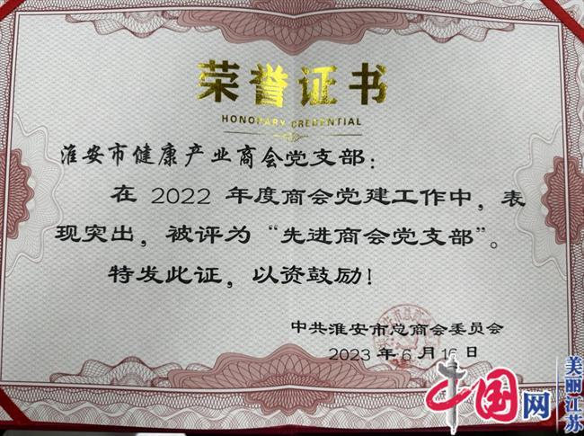 淮安市健康产业商会党支部荣获“先进商会党支部”称号