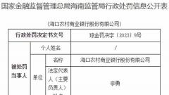 海口农商银行被罚 变更营业场所应事前报告未报告等