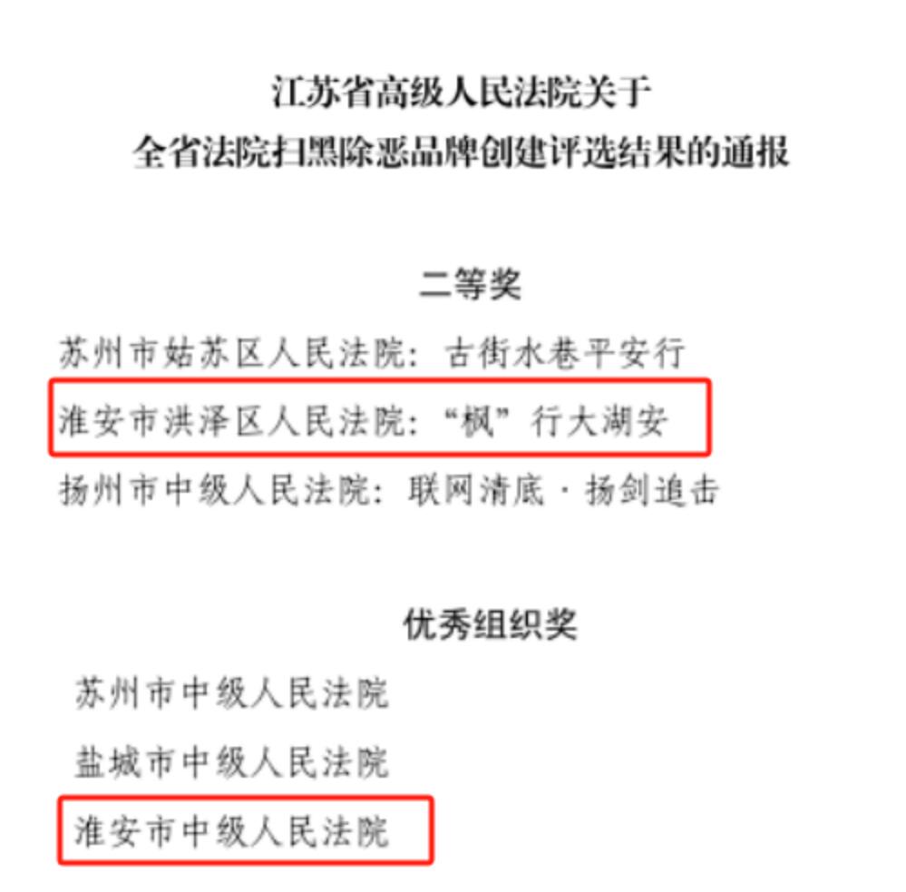 扫黑除恶！这项评选活动中淮安法院获多个奖项