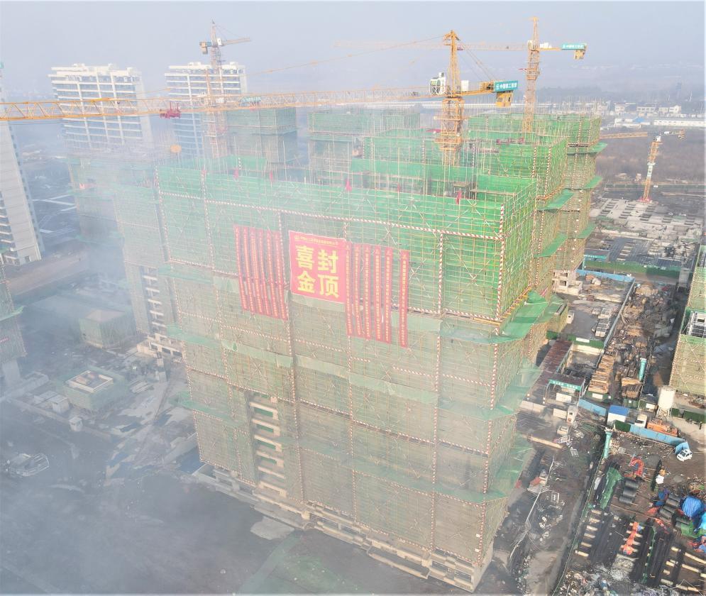 南京龙袍新城安置房二期(一批次)项目E地块首栋住宅楼顺利封顶