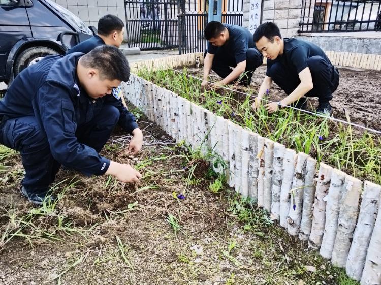 延边边境管理支队双目峰边境检查站持续推进营区绿化工作